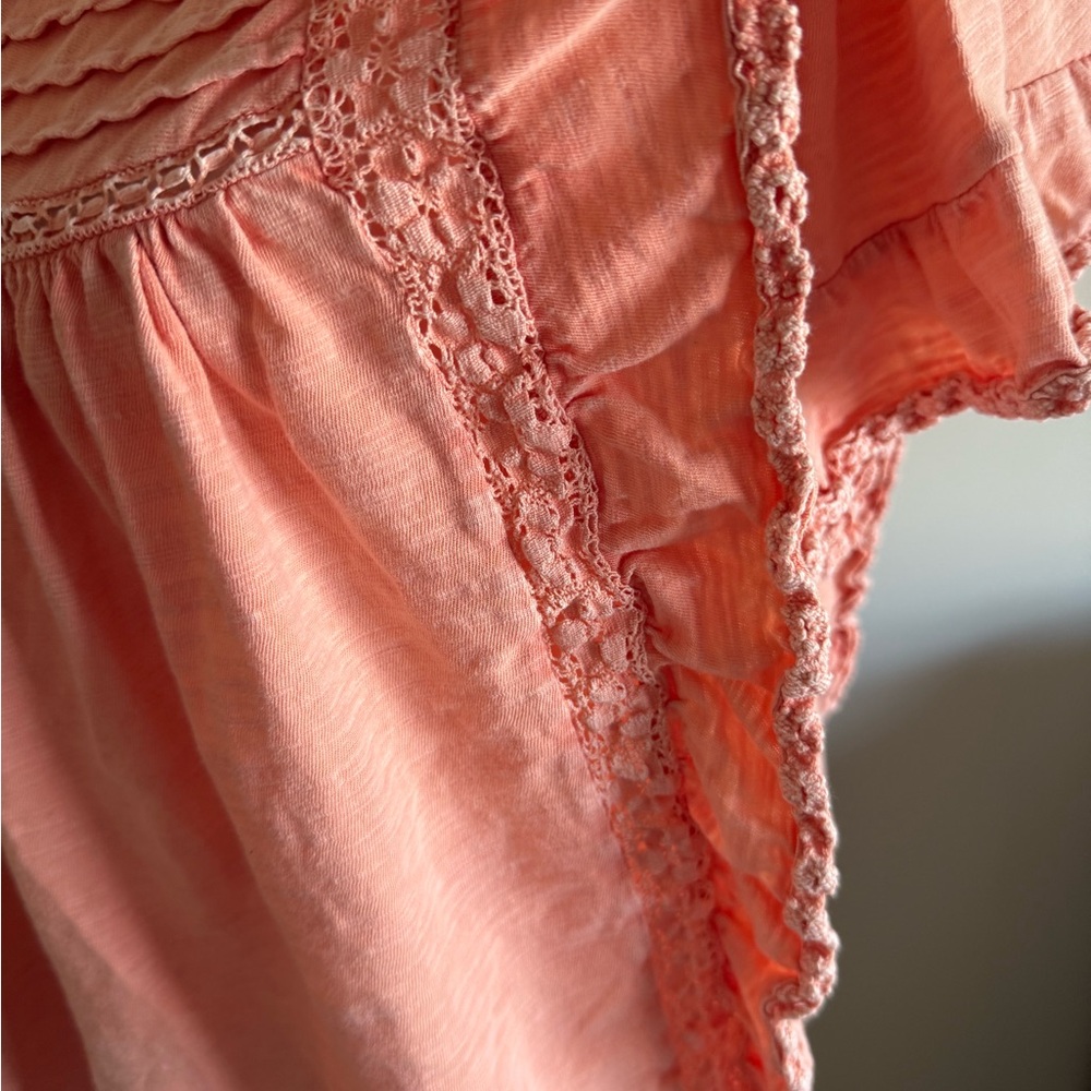 Free People Peach Ruffle Lace Short Sleeve Blouse - Picture 5 of 6